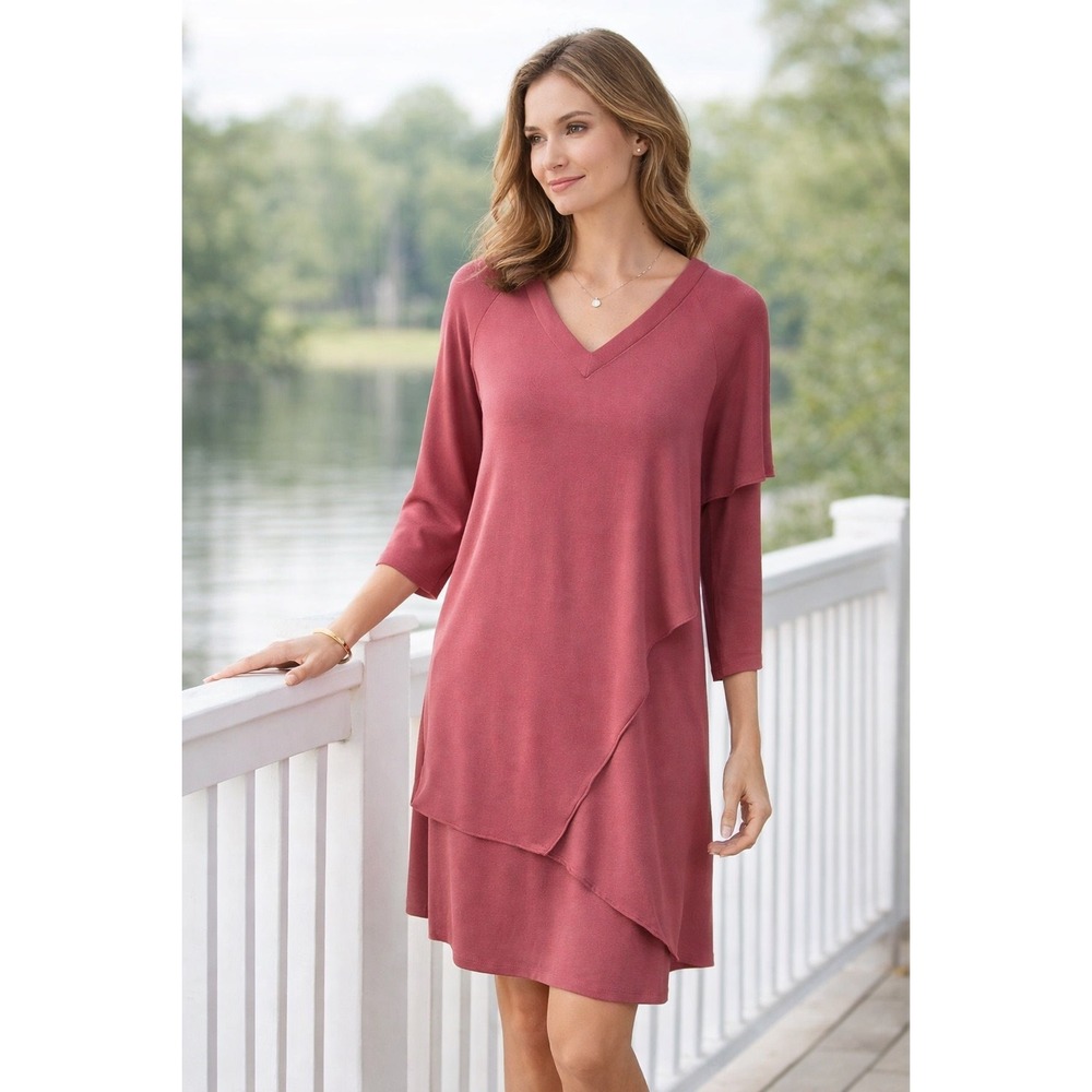 Soft Surroundings Dress Womens PXS Pink Asymmetrical Layered Hem